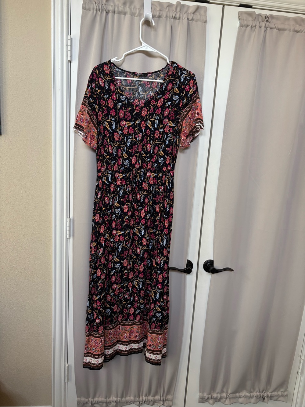 Black Floral Maxi Dress rayon boho style